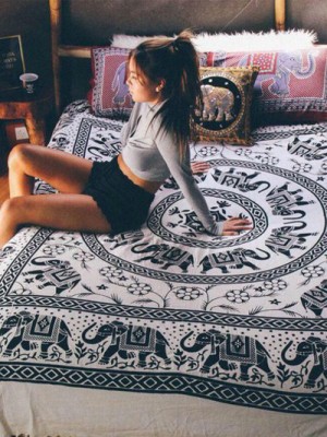 Large Hippie Multi Elephant Wall Tapestry Cotton Fabric Wall Hanging Queen Bedding Bedspread