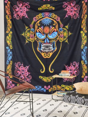 Psychedelic Music Band Gothic Skull Tapestry Trippy Colorful Pop Art Wall Hanging Hippie Wall Tapestry