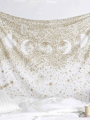 Sparkly Gold Celestial Moon Phases Tapestry Astrology Stars Crescent Mystical Starry Lunar Room Decor