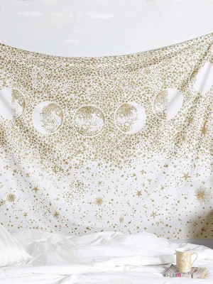 Sparkly Gold Celestial Moon Phases Tapestry Astrology Stars Crescent Mystical Starry Lunar Room Decor