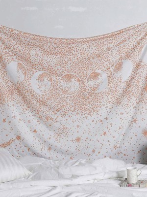 Rose Gold Celestial Moon Phases Tapestry Astrology Stars Crescent Mystical Starry Lunar Room Decor