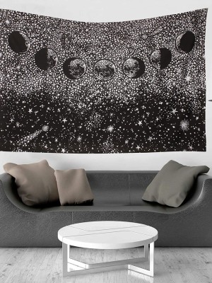 Black & White Celestial Moon Phases Tapestry Astrology Stars Crescent Mystical Starry Lunar Room Decor