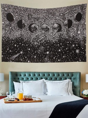 Black & White Celestial Moon Phases Tapestry Astrology Stars Crescent Mystical Starry Lunar Room Decor