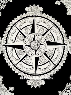 Black Multi Compass Print Hippie Tapestry Mandala Wall Hanging Large Cotton Fabric Bedspread 
