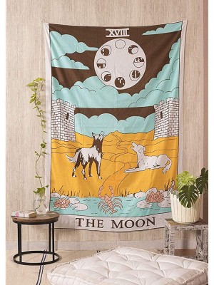 The Moon (XVIII) Tarot Card Wall Hanging Tapestry Halloween Gift Decor Occult Print Fabric Wall Tapestry