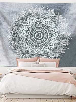 Grey Medallion Mandala Tapestry Small Twin Cotton Bohochic Wall Hanging for Room Decoration