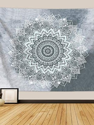 Grey Medallion Mandala Tapestry Small Twin Cotton Bohochic Wall Hanging for Room Decoration