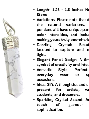 Howlite Elegant Natural Healing Crystal Pencil Pendant with Black Thread