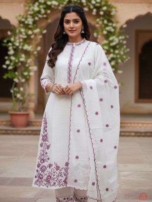 Heavy Embroidered Pakistani Cotton Suit With Katha Work on Kurti Pant Dupatta Set Salwar Suit Kameez