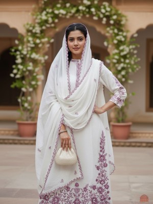 Heavy Embroidered Pakistani Cotton Suit With Katha Work on Kurti Pant Dupatta Set Salwar Suit Kameez