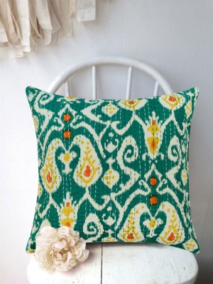 16" Ethnic Indian Paisley Ikat Kantha Decorative & Accent Square Throw Pillow Cover Toss Pillow Case