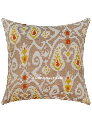16" Ethnic Indian Paisley Ikat Kantha Decorative & Accent Square Throw Pillow Cover Toss Pillow Case