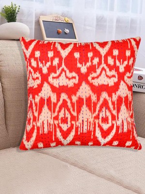 16" x 16" Inch Unique Zig Zag Ikat Handmade Kantha Cotton Decorative Square Vintage Throw Pillow Cover