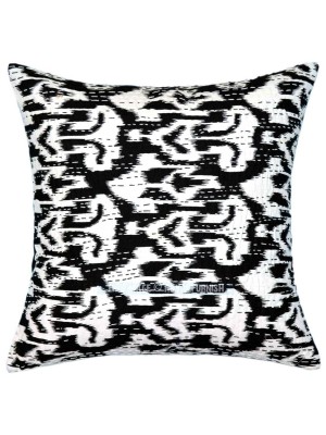 16" x 16" Inch Unique Zig Zag Ikat Handmade Kantha Cotton Decorative Square Vintage Throw Pillow Cover