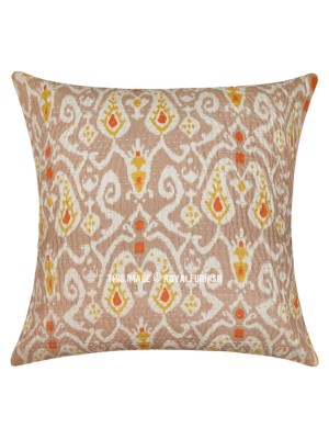 24" Boho Multi Paisley Ikat Pattern Handmade Kantha Work Cotton Designer Oversized Throw Pillow Cover