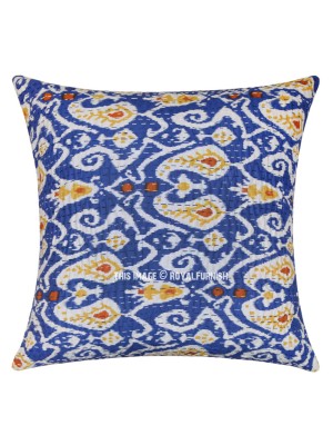 24" Boho Multi Paisley Ikat Pattern Handmade Kantha Work Cotton Designer Oversized Throw Pillow Cover