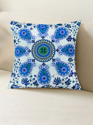 16" White & Blue Boho Chic Mandala Cotton Square Throw Pillow Cover Cushion Case 16x16