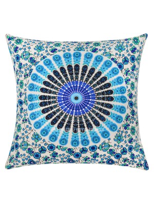 16" Blue Multi Bohemian Mandala Cushion Cover Cotton Square Decorative Throw Pillow Cover