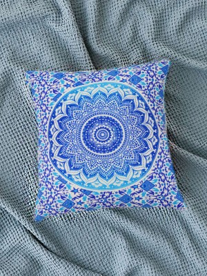 16" White Multi Decorative Classic Ombre Mandala Throw Pillow Cover Cotton Square Cushion Cover