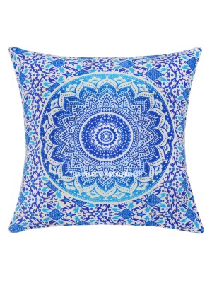 16" White Multi Decorative Classic Ombre Mandala Throw Pillow Cover Cotton Square Cushion Cover