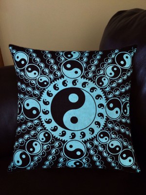 16" Black Multi Yin Yang Printed Throw Pillow Cover Cotton Square Decorative Tie Dye Cushion Cover