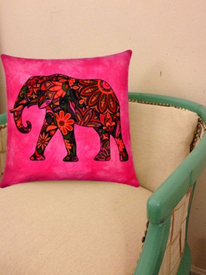 16" Hippie Multi Tie Dye Decorative Cushion Cover Asian Elephant Bohemian Throw Pillow Cover
