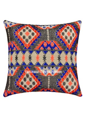 16" Turkish Pattern Handloom Textured Tribal Jacquard Throw Pillow Multi Bohemian Cushion Cover