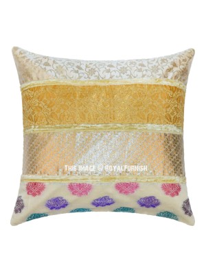16" Unique Bohemian Silk Fabric Patchwork Multi Designer Accent Square Cushion Throw Pillow Cover