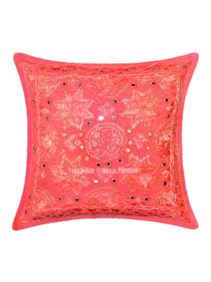 16" Unique Jaipuri Handmade Mirror Work Star Embroidered Square Gypsy Decorative Throw Pillow Cover