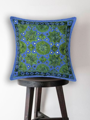 16" Unique Jaipuri Handmade Mirror Work Star Embroidered Square Decorative Throw Pillow Cover