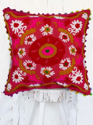 16" Stunning Multi Colorful Suzani Handmade Embroidered Square Gypsy Decorative Throw Pillow Cover