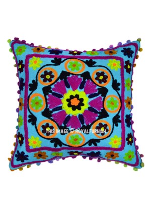16" Stunning Multi Colorful Suzani Handmade Embroidered Square Gypsy Decorative Throw Pillow Cover