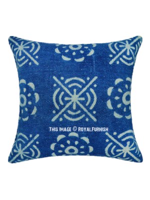 16" Cotton Indigo Blue Mudcloth Cushion Cover Square Boho Decorative Rug Throw Pillow Case