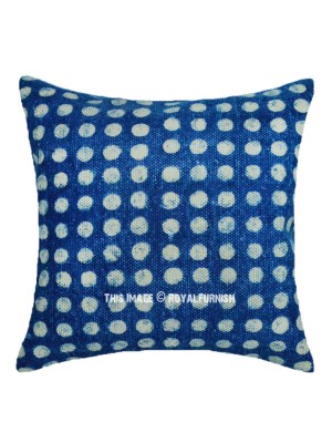 16" Indigo Blue Kilim Cushion Cover Cotton Handwoven Square Mudcloth Decorative Throw Pillow Cover
