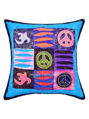 16" Hippie Applique Handcrafted Applique OM and Peace Symbol Boho Decorative Throw Pillow Cover