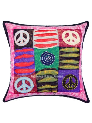 16" Hippie Applique Handcrafted Applique OM and Peace Symbol Boho Decorative Throw Pillow Cover