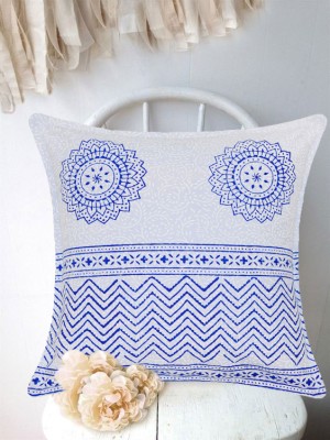 16" White Multi Hand Block Printed Throw Pillow Cover Cotton Floral Patterned Decorative Cushion Cover