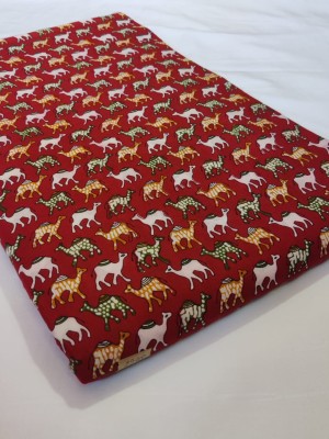 Red Color Hand Block Camel Printed Animal Print Cotton Fabric Craft Kids Dressmaking Quilting Upholstery Material
