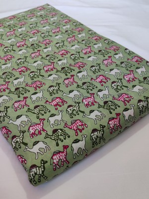 Green Color Hand Block Camel Printed Animal Print Cotton Fabric Craft Kids Dressmaking Quilting Upholstery Material