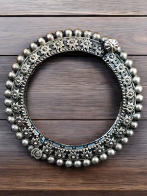 Antique Rajasthani Bangdi Kangan Flower Kada Silver Oxidised Adjustable Bracelet Gypsy Bangle