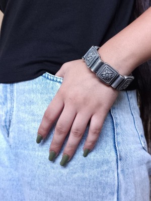 Vintage Gypsy Designer Kangan Tribal Kada Silver Oxidised Adjustable Free Size Bracelet Bangle