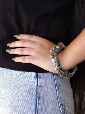 Designer Indian Peacock Kangan Kada Traditional Silver Oxidised Adjustable Bracelet Bohemian Bangle