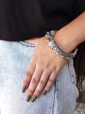 Designer Indian Peacock Kangan Kada Traditional Silver Oxidised Adjustable Bracelet Bohemian Bangle