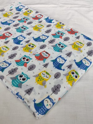 White Multi Colorful Cotton Cartoon Owls Print Baby Fabric Europe Design Textile for Kids by the Yard