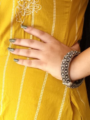 Exquisite Antique Designer Kangan Tribal Kada Silver Oxidised Adjustable Free Size Bracelet Bangle