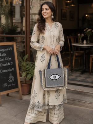 Stylish Boho Beaded Third Eye Tote Bag Denim Straps Shoulder Bag for Casual Outings & Beach Days