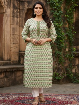 Plus Size Pale Color Floral Print Cotton Straight Kurti Casual Tunic Top for Women (Kurti Only)