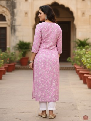 Pink Color Plus Size Floral Print Cotton Straight Kurti Casual Tunic Top for Women (Kurti Only)