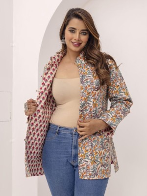 Rina Multi Color Floral Printed Reversible Dual Side Cotton Full Sleeves Quilted Kantha Jacket for Women