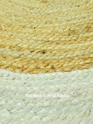 Natural Jute & Ivory Mix Handmade Braided Aesthetic Reversible Round Rugs - 3 Ft
